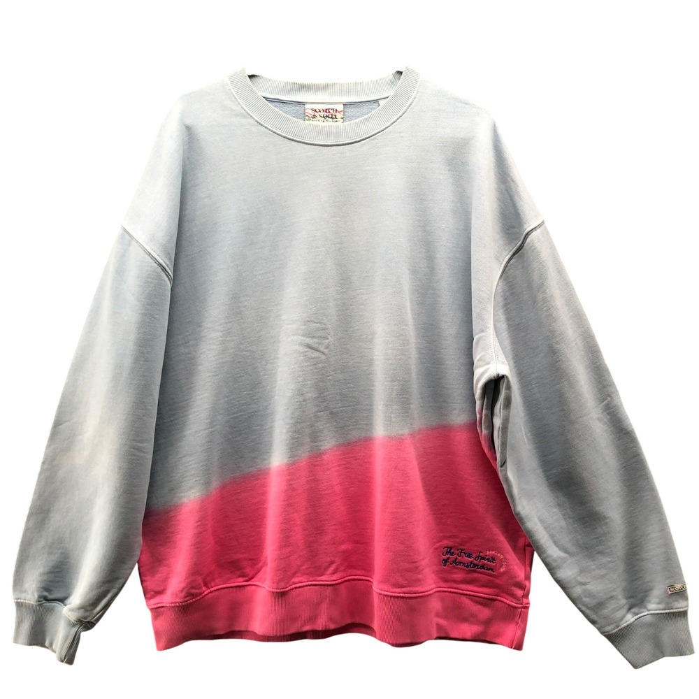 Scotch‎ & Soda Oversized Sweatshirt Mens L Blue Pink Cotton Dip Dye Ombre Crew